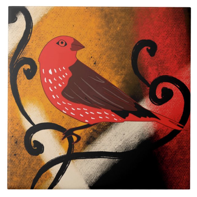 Rote Keramikfliese Vogel  (Vorderseite)