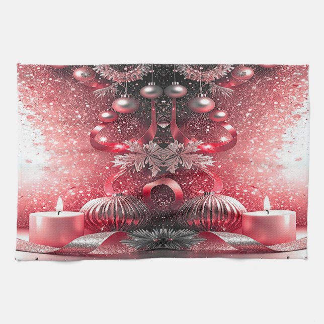 Rote Kerzen Weihnachts-Küchenhandtuch Geschirrtuch (Horizontal)