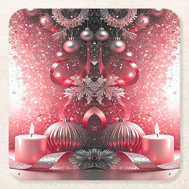 Rote Kerzen Weihnachtsfeiertage Papier Untersetzer (Vorderseite)