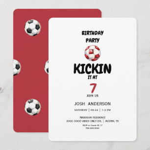 Rote Kick it Fußball Geburtstagsfeier jedes Alters Einladung