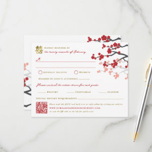 Rote Kirschblüte und goldenes doppeltes Glück chin RSVP Karte
