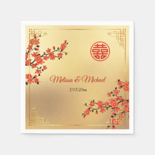 Rote Kirschblüten Gold Chinesische Hochzeitstradit Serviette