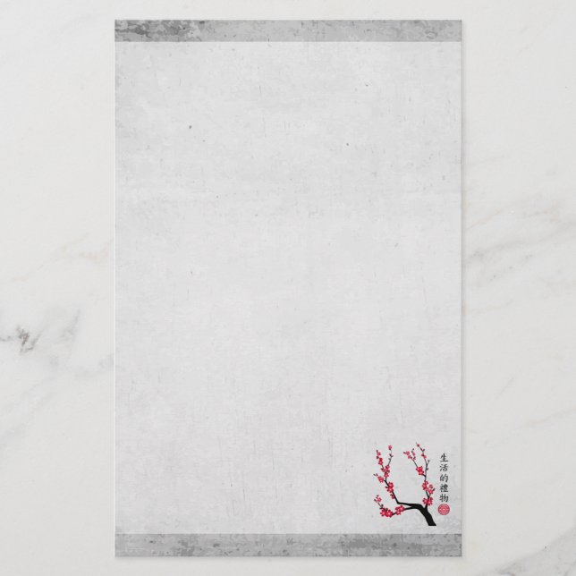 Rote Kirsche Blüte drei Kunst "Geschenk des Lebens Briefpapier (Vorderseite)