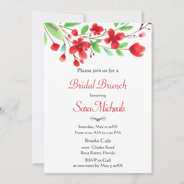 Rote Kirsche Blüten Bridal Brunch Einladung (Vorderseite)