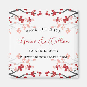 Rote Kirsche Blüten Sakura Blume Save the Date Magnet