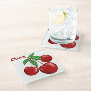 Rote Kirsche Kirschen Design Personalisiert Glasuntersetzer