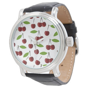 Rote Kirsche, Kirschmuster, Blätter, Frucht Armbanduhr