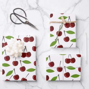 Rote Kirsche, Kirschmuster, Blätter, Frucht Geschenkpapier Set