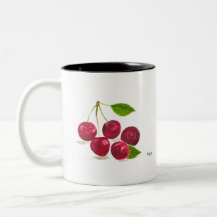 Rote Kirschen Aquarell Früchte Vegan Foodie Essen Zweifarbige Tasse