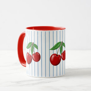 Rote Kirschen auf blauem Streifen Grafikmuster Tasse