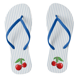 Rote Kirschen auf blauen Streifen Grafikmuster Flip Flops