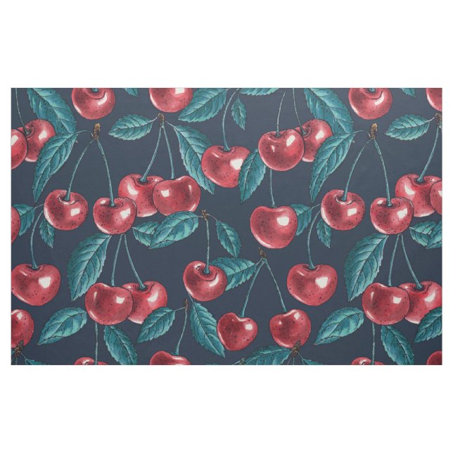 Rote Kirschen auf dunkelblau Stoff (Fat Quarter (45,7 x 55,9 cm))