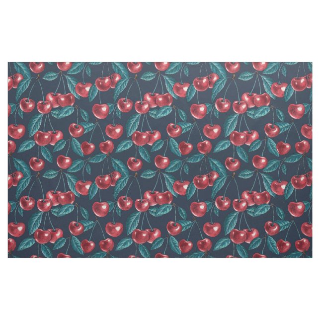 Rote Kirschen auf dunkelblau Stoff (Fat Quarter (45,7 x 55,9 cm))