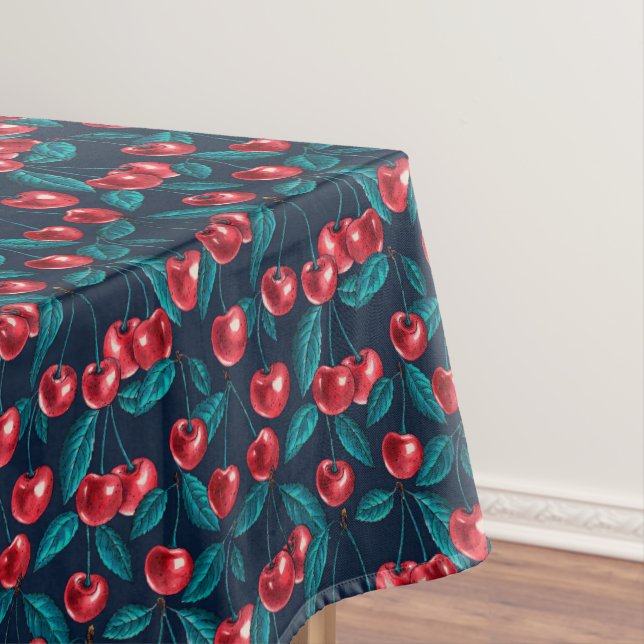 Rote Kirschen auf dunkelblau Tischdecke (Beispiel)