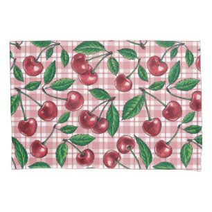 Rote Kirschen auf rosa Gingham Kissenbezug