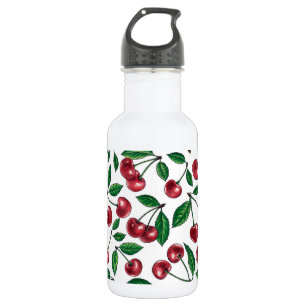 Rote Kirschen auf Weiß Edelstahlflasche