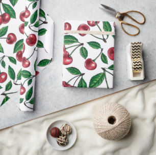 Rote Kirschen auf Weiß Geschenkpapier