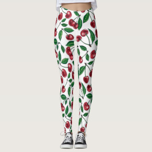 Rote Kirschen auf Weiß Leggings