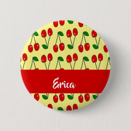 Rote Kirschen aus individuelle Name auf Gelb Button