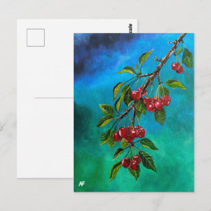 Rote Kirschen bei Sommerdämmerung Gemälde von Alfr Postkarte