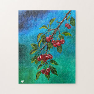 Rote Kirschen bei Sommerdämmerung Gemälde von Alfr Puzzle