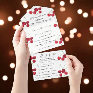 Rote Kirschen Früchte Elegante Rustikale Hochzeit All In One Einladung