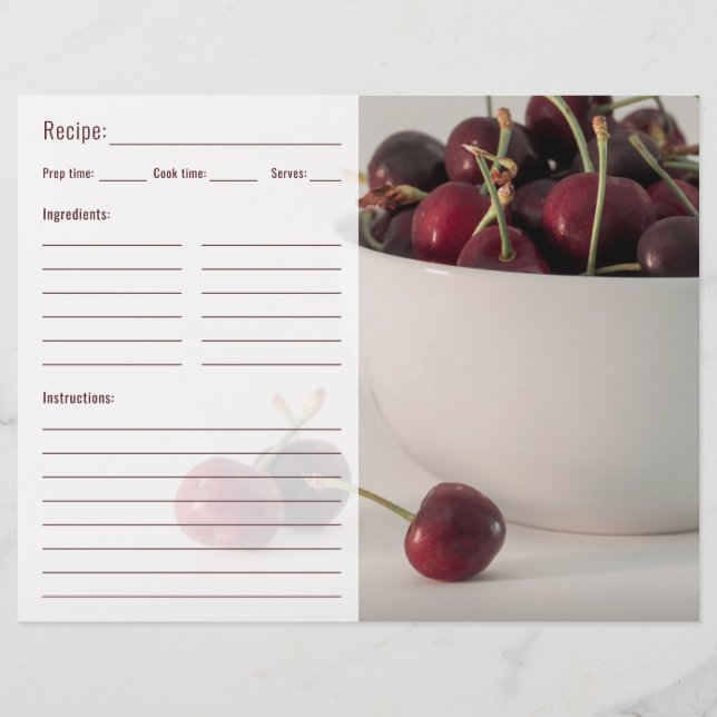 Rote Kirschen Früchte Essen Foto Mit Rezept Vorlag (Vorderseite)