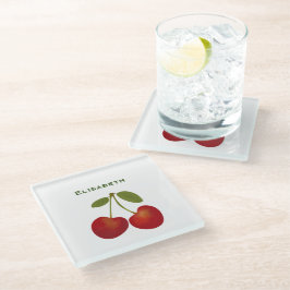 Rote Kirschen Früchte personalisieren Name Glasuntersetzer