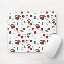 Rote Kirschen Grüne & Blüten Mousepad