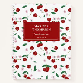 Rote Kirschen Grünpflanzen & Kirschblüten Rezept Notizbuch