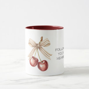 Rote Kirschen mit cremeweißen Streifen Schleife Tasse
