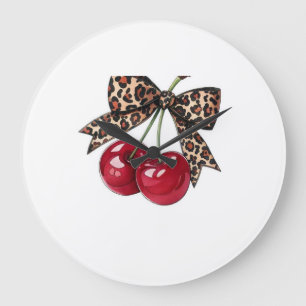 Rote Kirschen mit Leopardenknoten – Illustration C Große Wanduhr