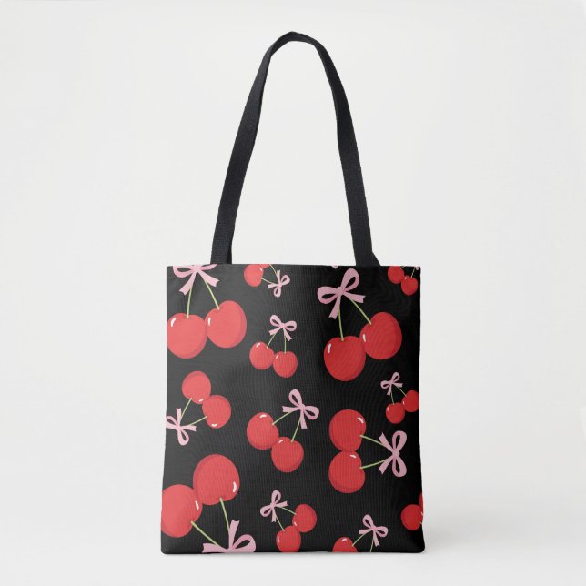 Rote Kirschen mit rosa Bow Coquette Hütte Chic (Vorderseite)