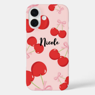 Rote Kirschen mit rosa Bow Coquette Hütte Chic iPhone 16 Hülle
