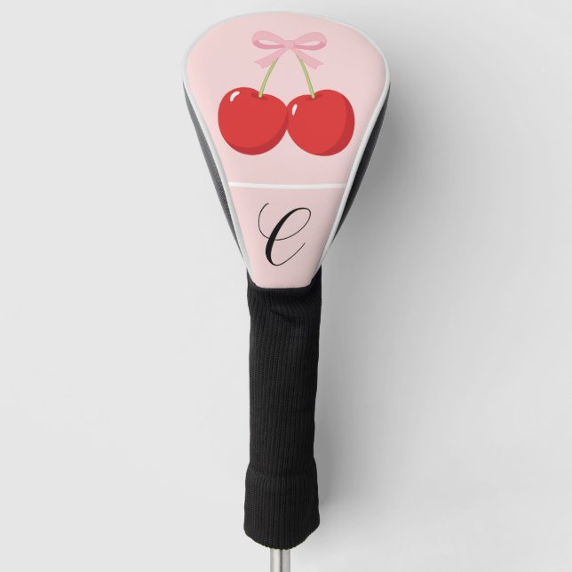 Rote Kirschen mit rosa Bow Coquette Hütte Chic Golf Headcover (Vorderseite)