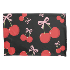 Rote Kirschen mit rosa Bow Coquette Hütte Chic Kissenbezug