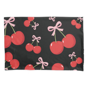 Rote Kirschen mit rosa Bow Coquette Hütte Chic Kissenbezug