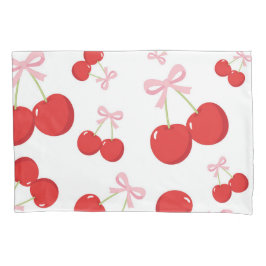 Rote Kirschen mit rosa Bow Coquette Hütte Chic Kissenbezug