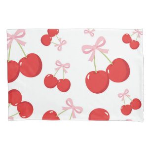 Rote Kirschen mit rosa Bow Coquette Hütte Chic Kissenbezug