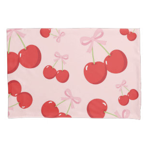 Rote Kirschen mit rosa Bow Coquette Hütte Chic Kissenbezug