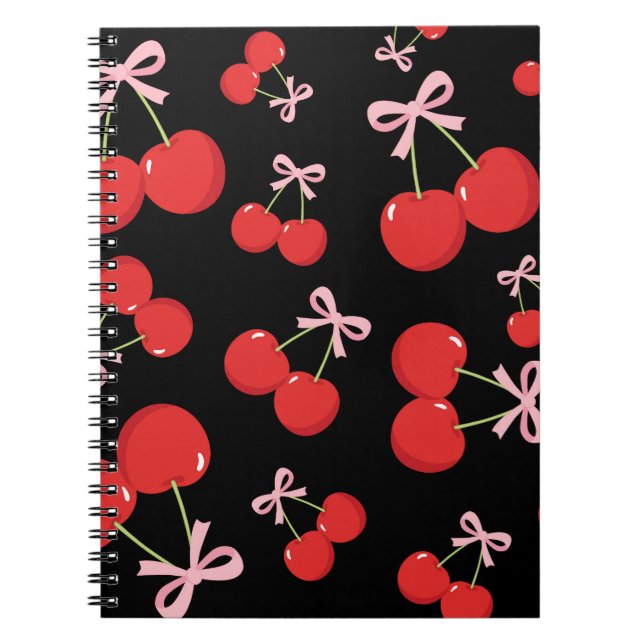 Rote Kirschen mit rosa Bow Coquette Hütte Chic Notizblock (Vorderseite)