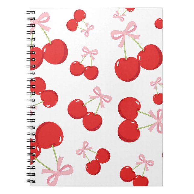 Rote Kirschen mit rosa Bow Coquette Hütte Chic Notizblock (Vorderseite)