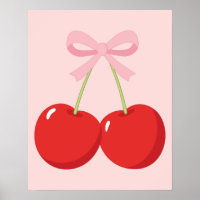 Rote Kirschen mit rosa Bow Coquette Hütte Chic