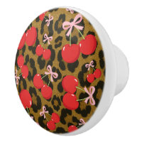 Rote Kirschen mit rosa Bow Coquette Leopard Print