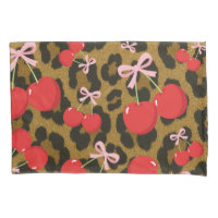 Rote Kirschen mit rosa Bow Coquette Leopard Print