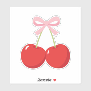 Rote Kirschen mit rosa Schleife Coquette Cottage C Aufkleber