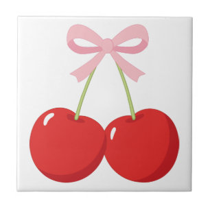 Rote Kirschen mit rosa Schleife Coquette Cottage C Fliese