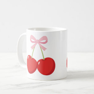 Rote Kirschen mit rosa Schleife Coquette Cottage C Kaffeetasse