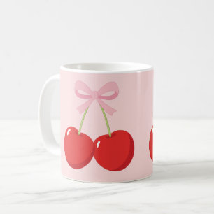 Rote Kirschen mit rosa Schleife Coquette Cottage C Kaffeetasse