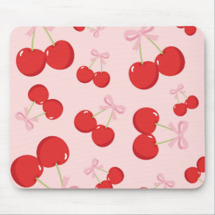 Rote Kirschen mit rosa Schleife Coquette Cottage C Mousepad
